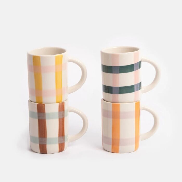 Caroline Gardner Multi-Check Set of 4 Espresso Cups